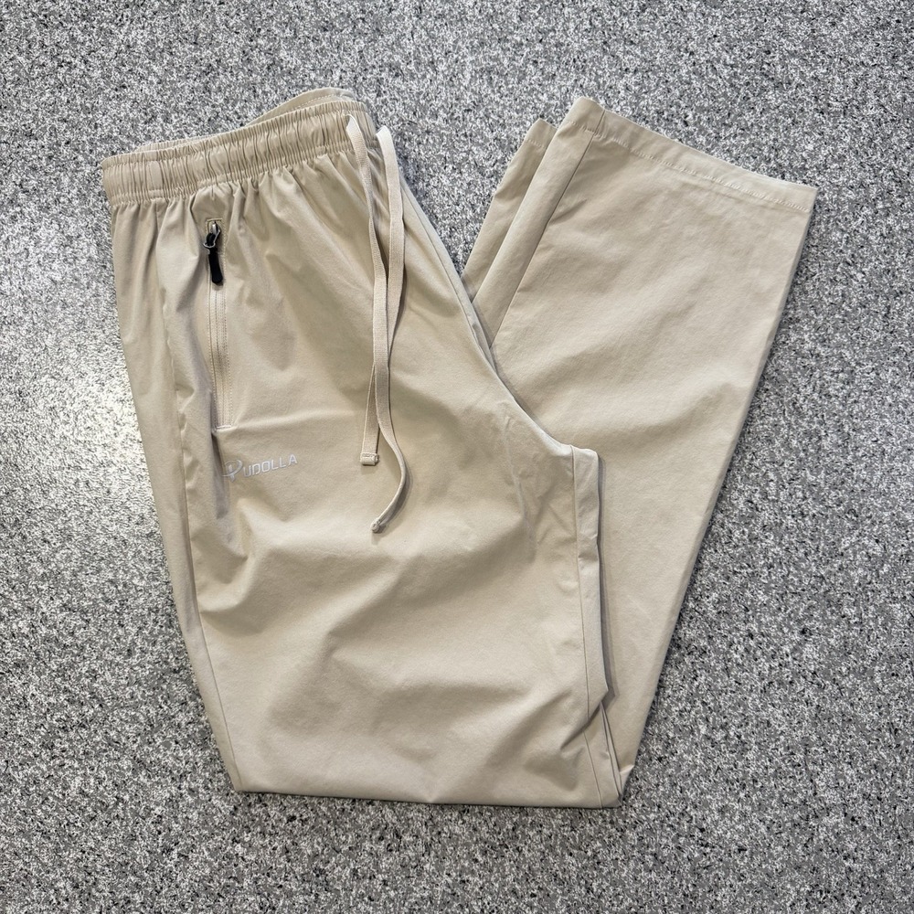 Pudolla Pants Joggers Mens L Beige Activewear Gym Training Drawstring